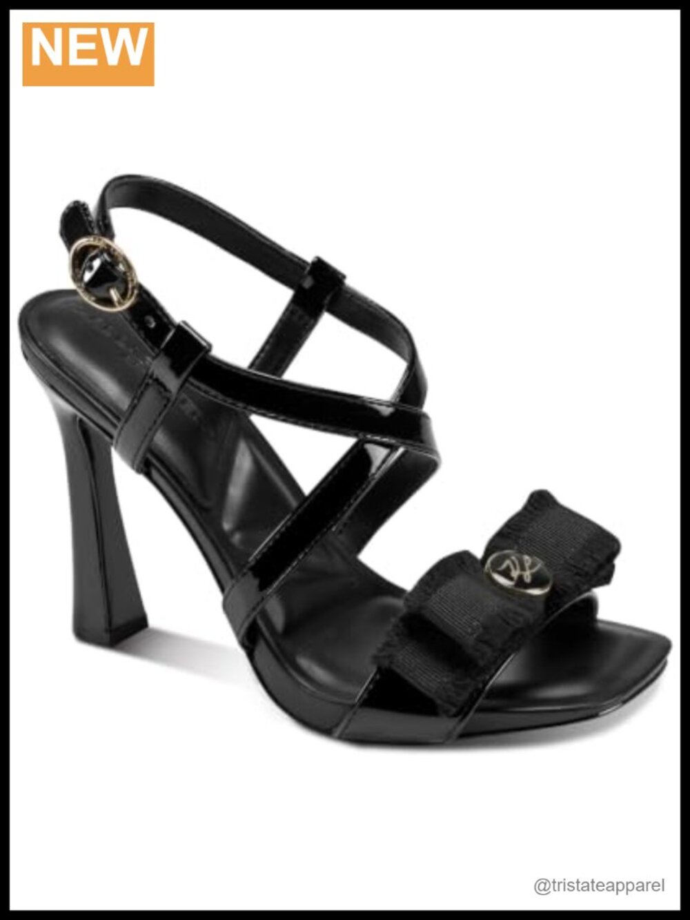 Heeled Sandal with Square Toe, Slingback Strap, Stiletto Heel & Bow Accent
